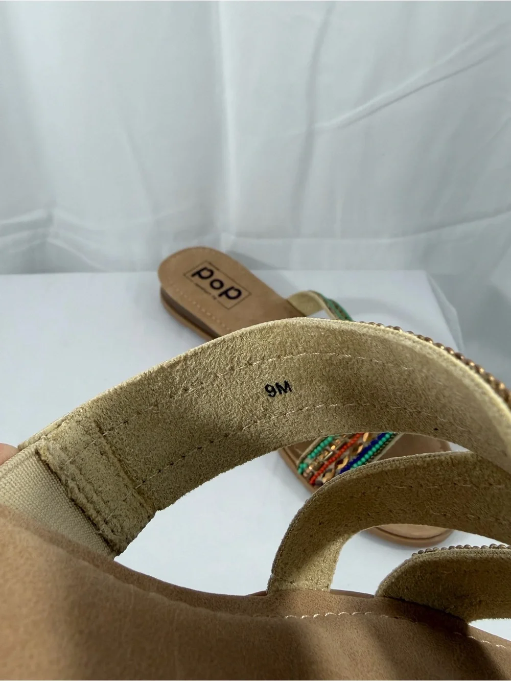 NWT pop Women’s Size 9 Multicolor Beaded Triple-Strap Slide Sandals